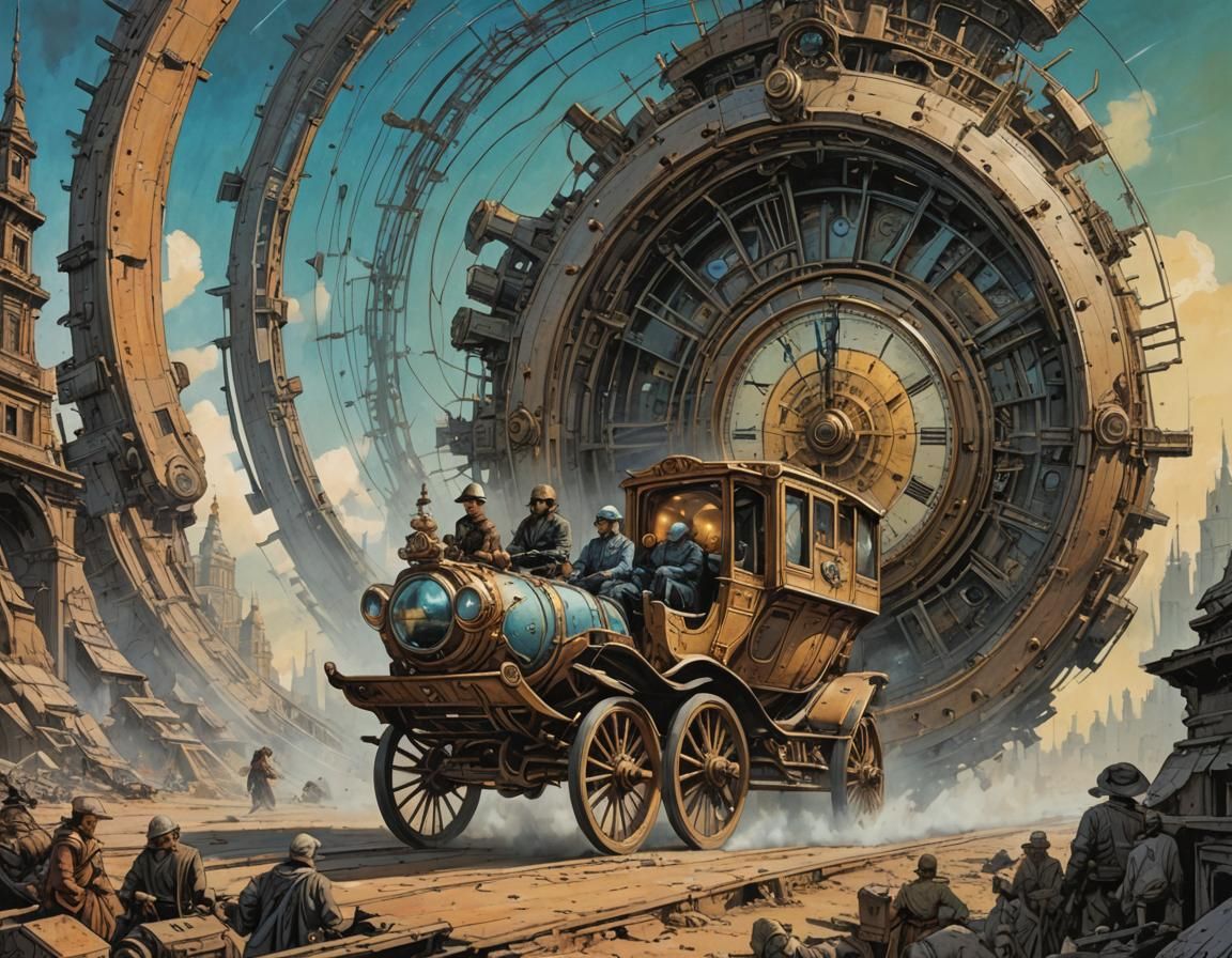 Time Portal Carriage: Retrofuturistic Sci-Fi Illustration