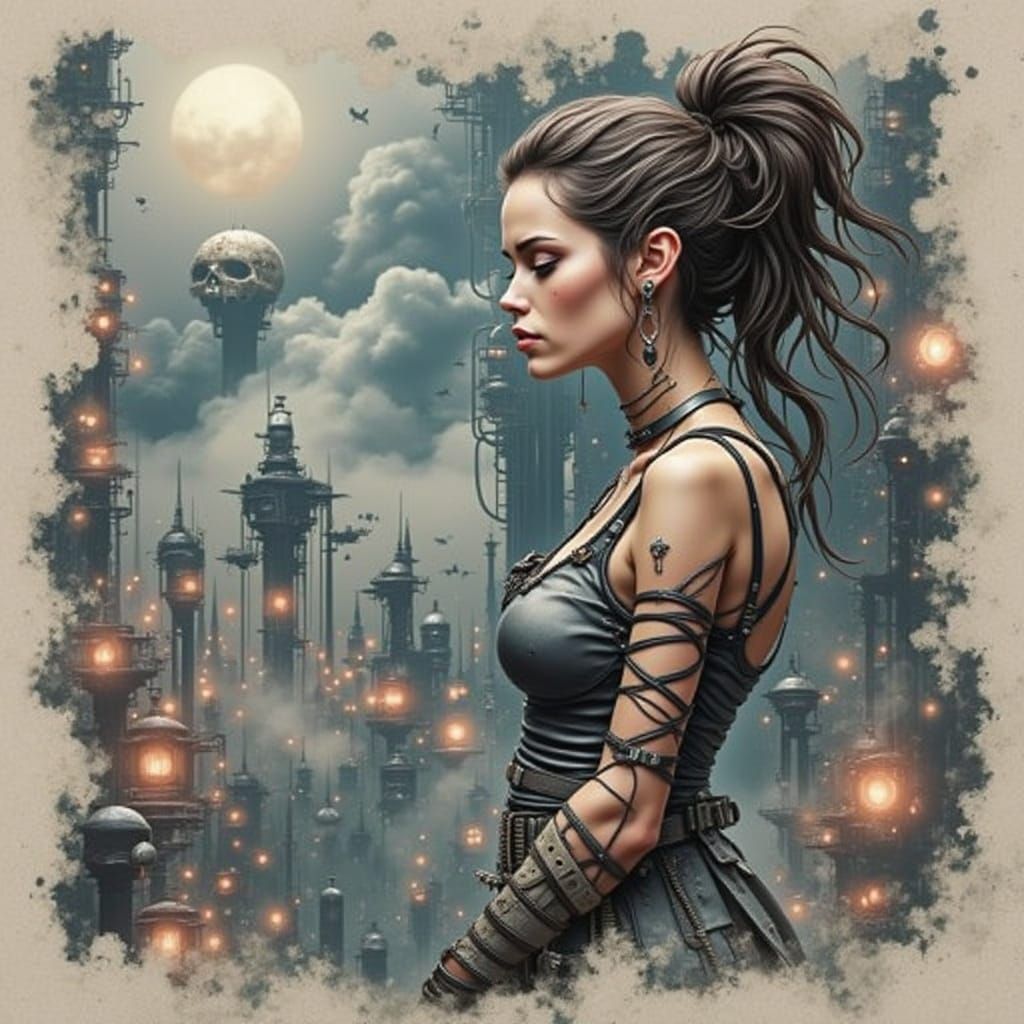 Cyberpunk Musician in Fog with Heavy Eyeshadow