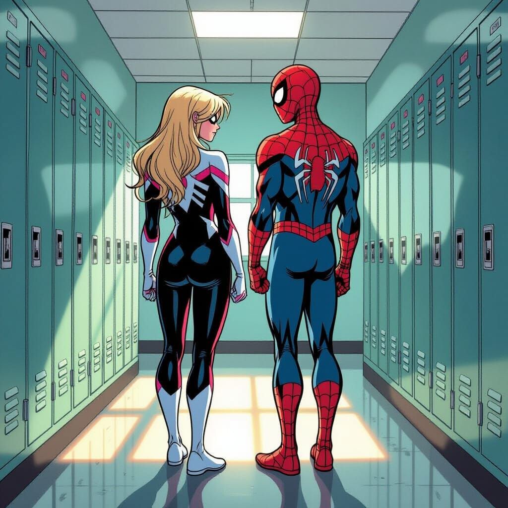 Spider-Gwen and Peter Parker in Comic Style