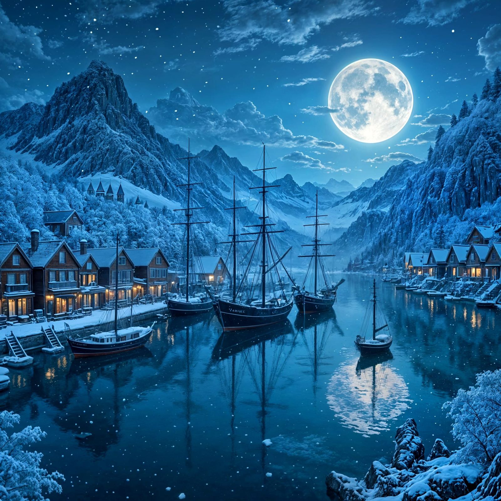 Frozen Harbor: A Winter Scene in Blue