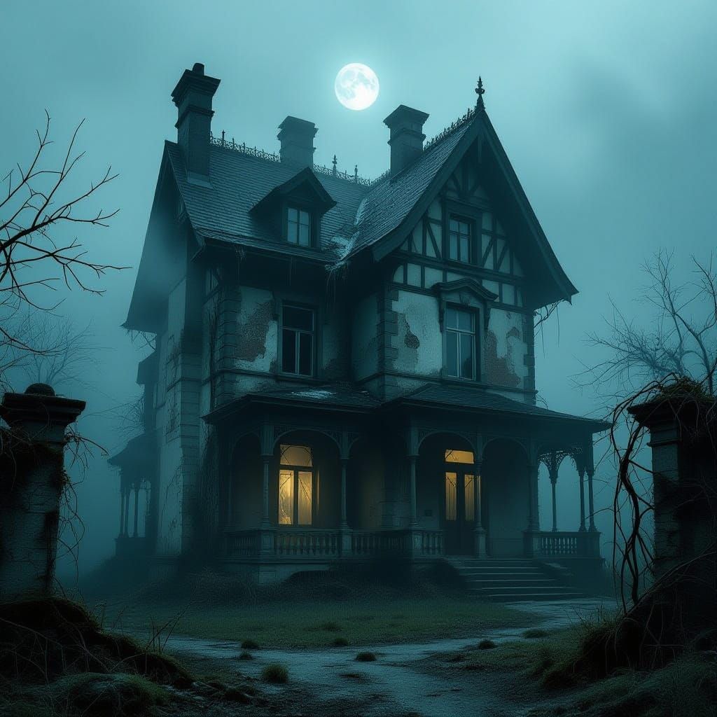 Gothic Horror Victorian Villa in Ethereal Mist