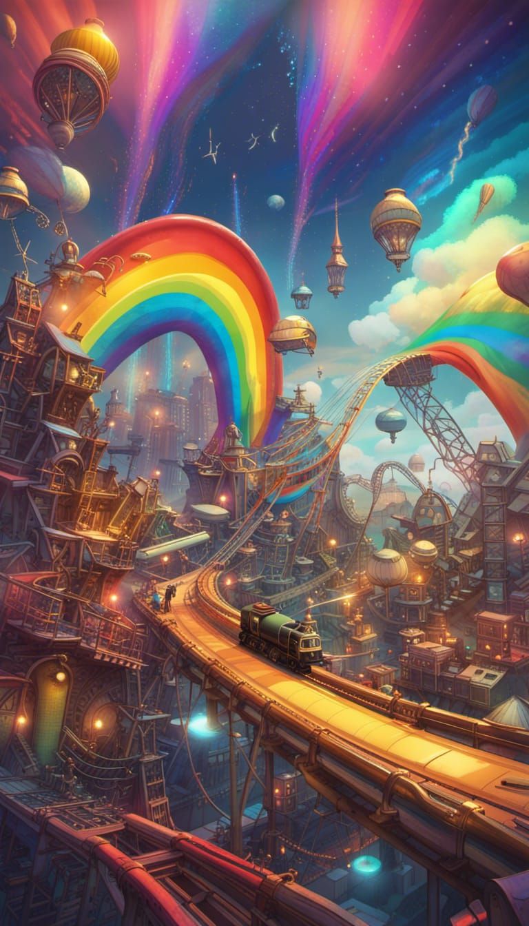 Steampunk Rainbow Road in Space Opera Style