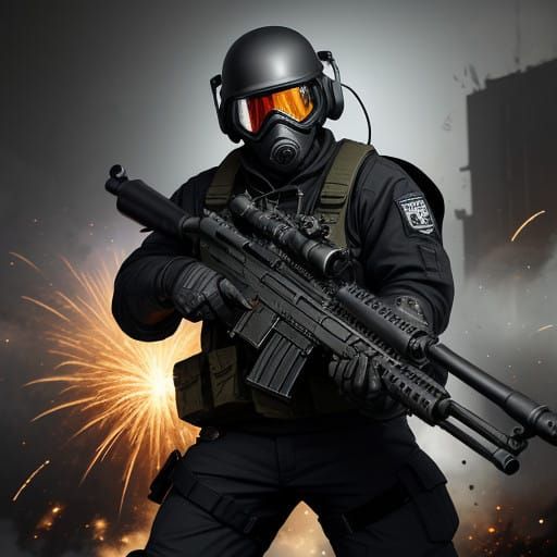 Tactical Warrior Unleashes Fury with Quad M134 Minigun