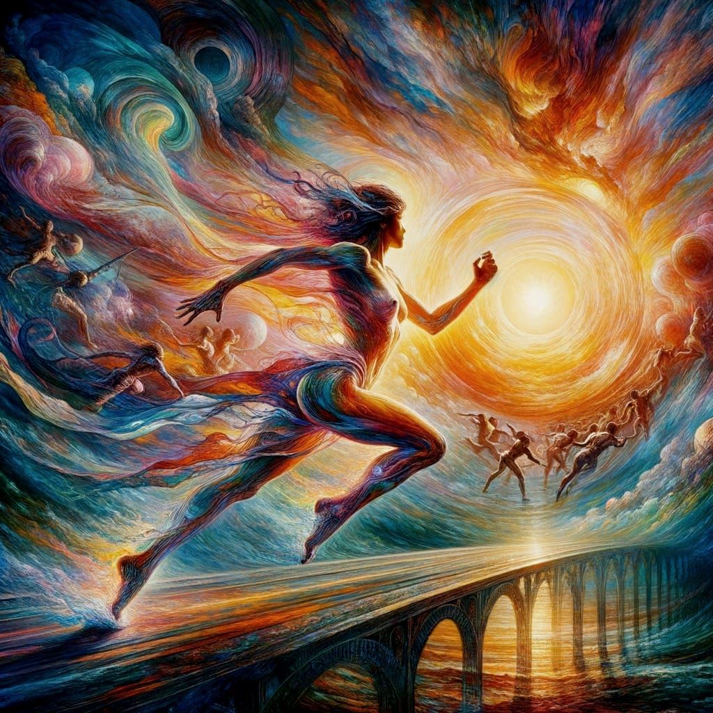 South Asian Athlete Runs Over Bridge in Post-Impressionist S...