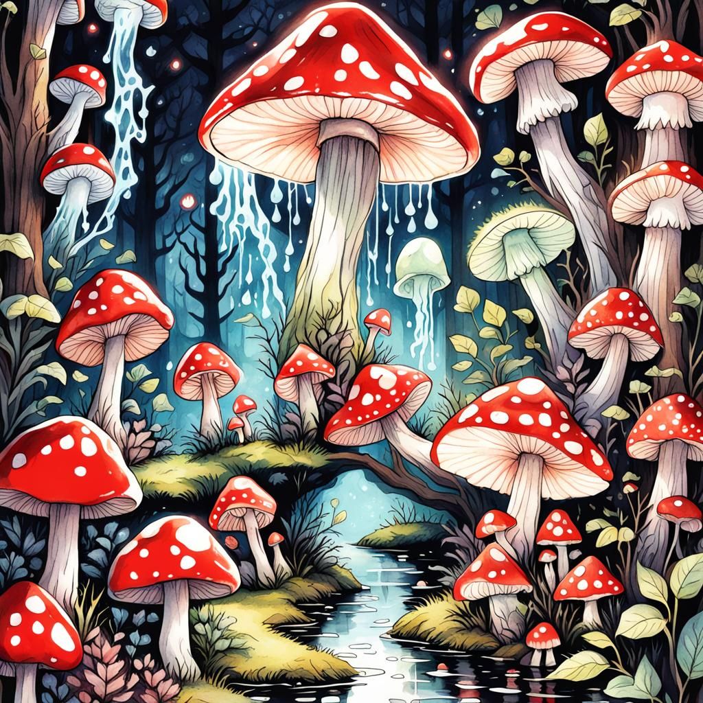 Enchanted Forest Terrarium in Gouache Style