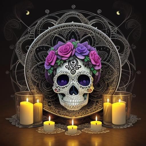 Colorful Day of the Dead Skeletons with Flowers