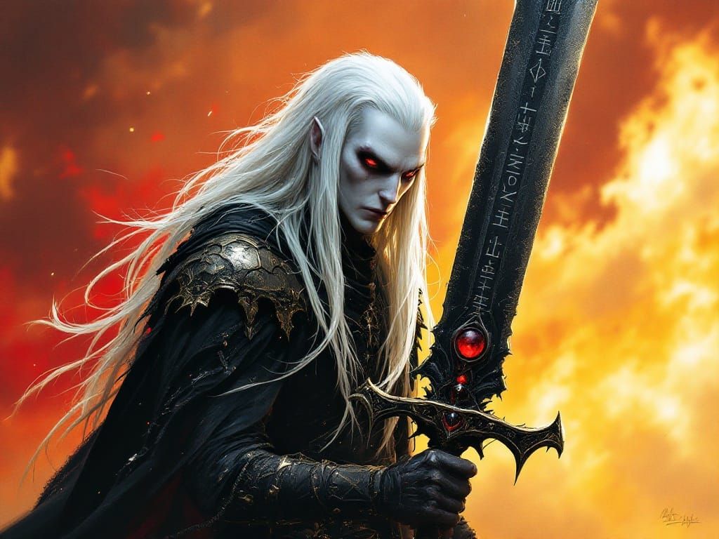 Elric of Melniboné in Epic Hyperrealistic Fantasy Art