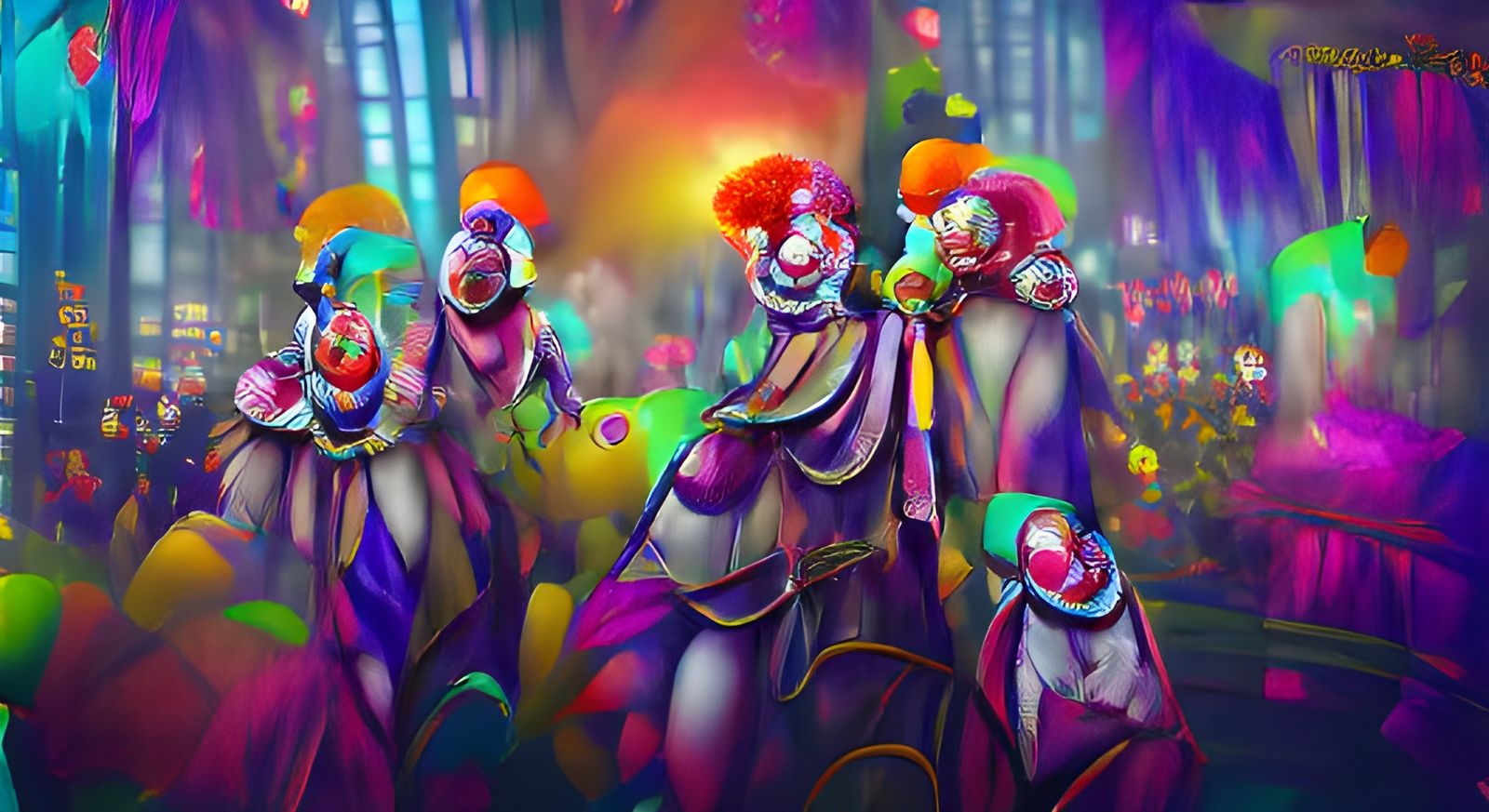 Clowns in Art Deco Fauvism Style
