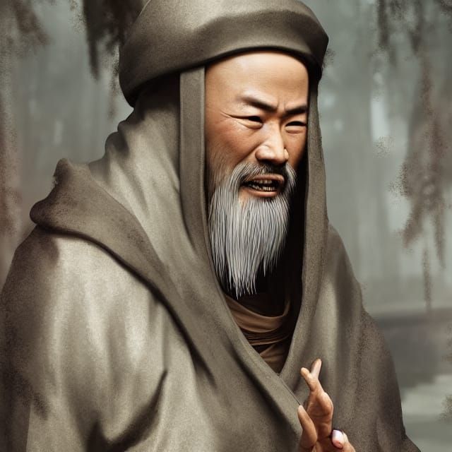 Detailed Ancient Chinese Monk in Dramatic Lighting