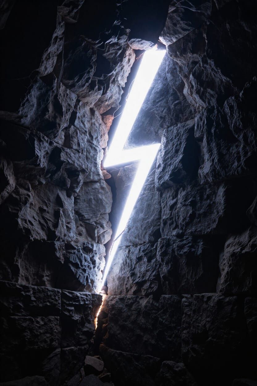 Massive Stone Wall With Lightning Crack And Ethereal Light