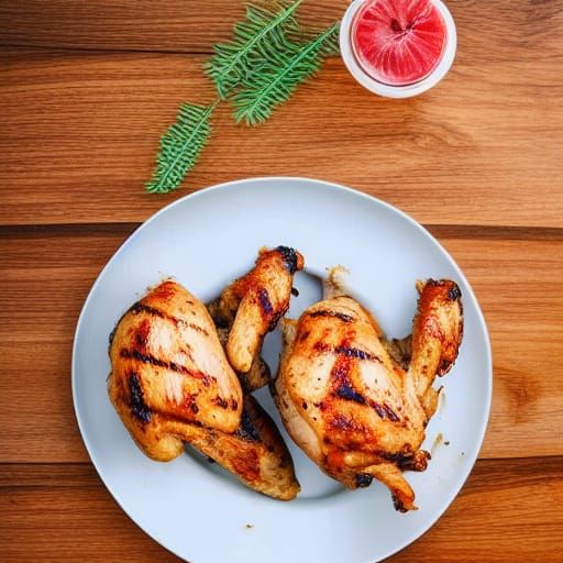 Hens Cannibalizing Grilled Chicken on Plate