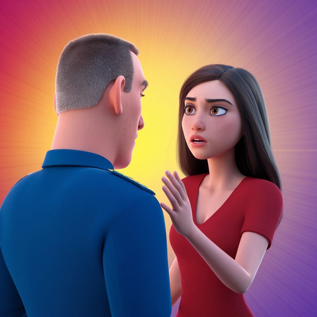 Woman Accusing Man: Pixar-Style 3D Animation