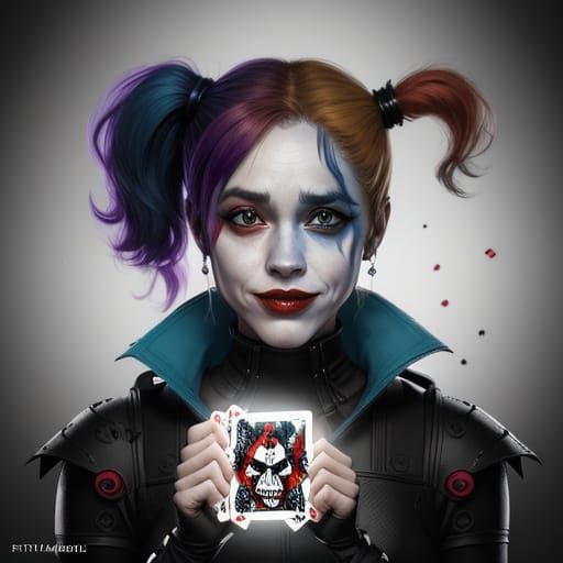 Hyperrealistic Portrait of Harley Quinn in Digital Art Style