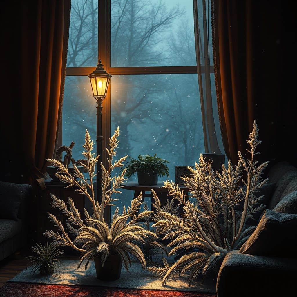 Winter Garden Radiates Tranquility in Softly Lit Room