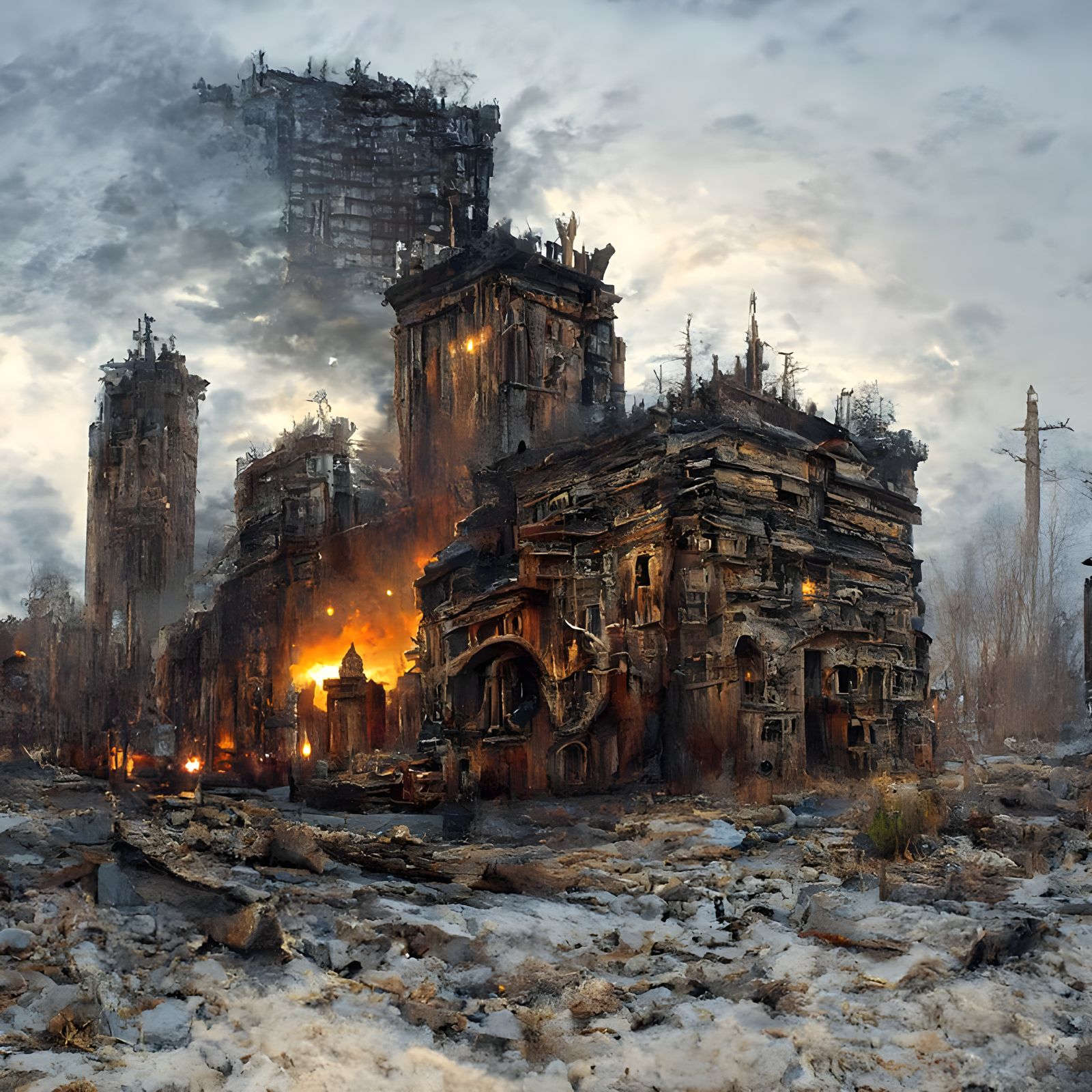 Fiery Post-Apocalyptic Cityscape Digital Art