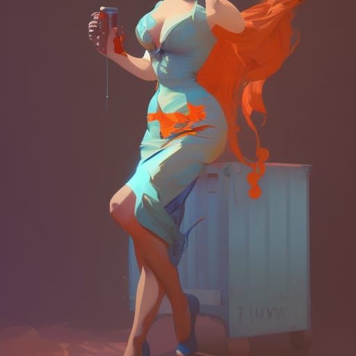 Hyperdetailed Pin-Up Fashion Model in Art Nouveau Style