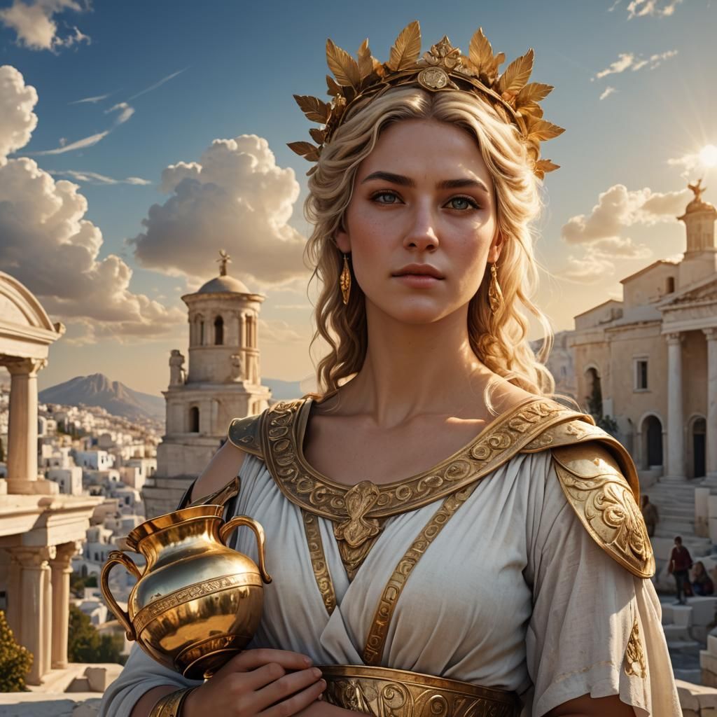 Blond Greek Goddess with Golden Jug