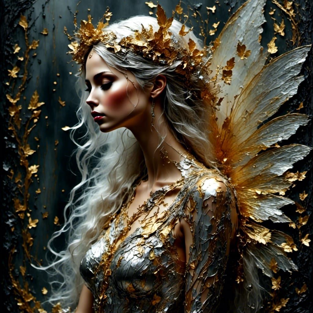 Glimmering Silver and Gold Abstract Fairy