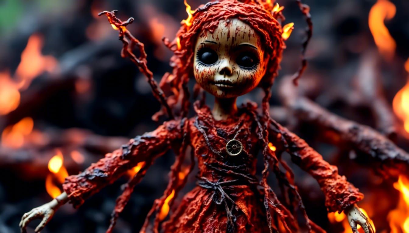 Macro Voodoo Doll Engulfed in Fire