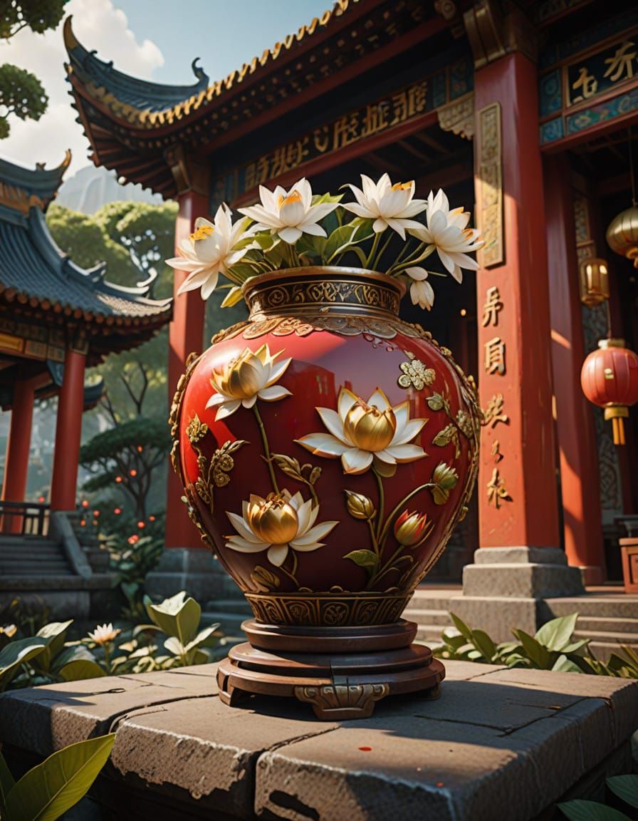 Traditional Chinese Vase in Golden Glory