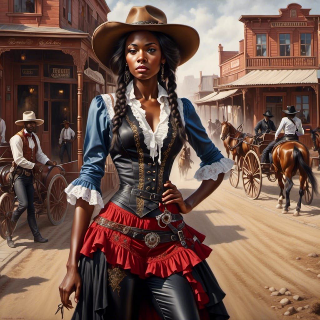 Fierce Woman Stands Defiant in Old West Town