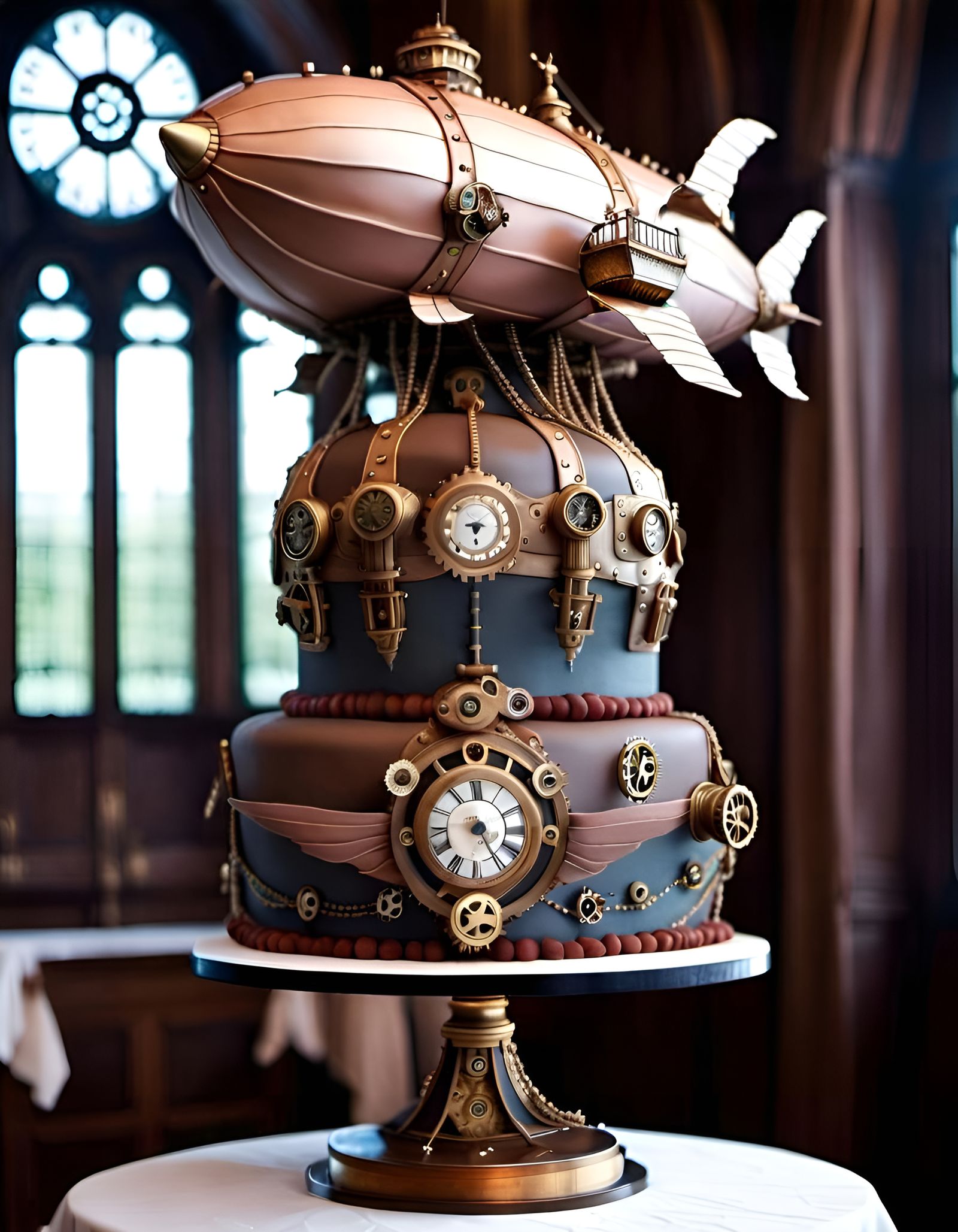 Steampunk Airship Cake: Hyperrealistic 3D Render
