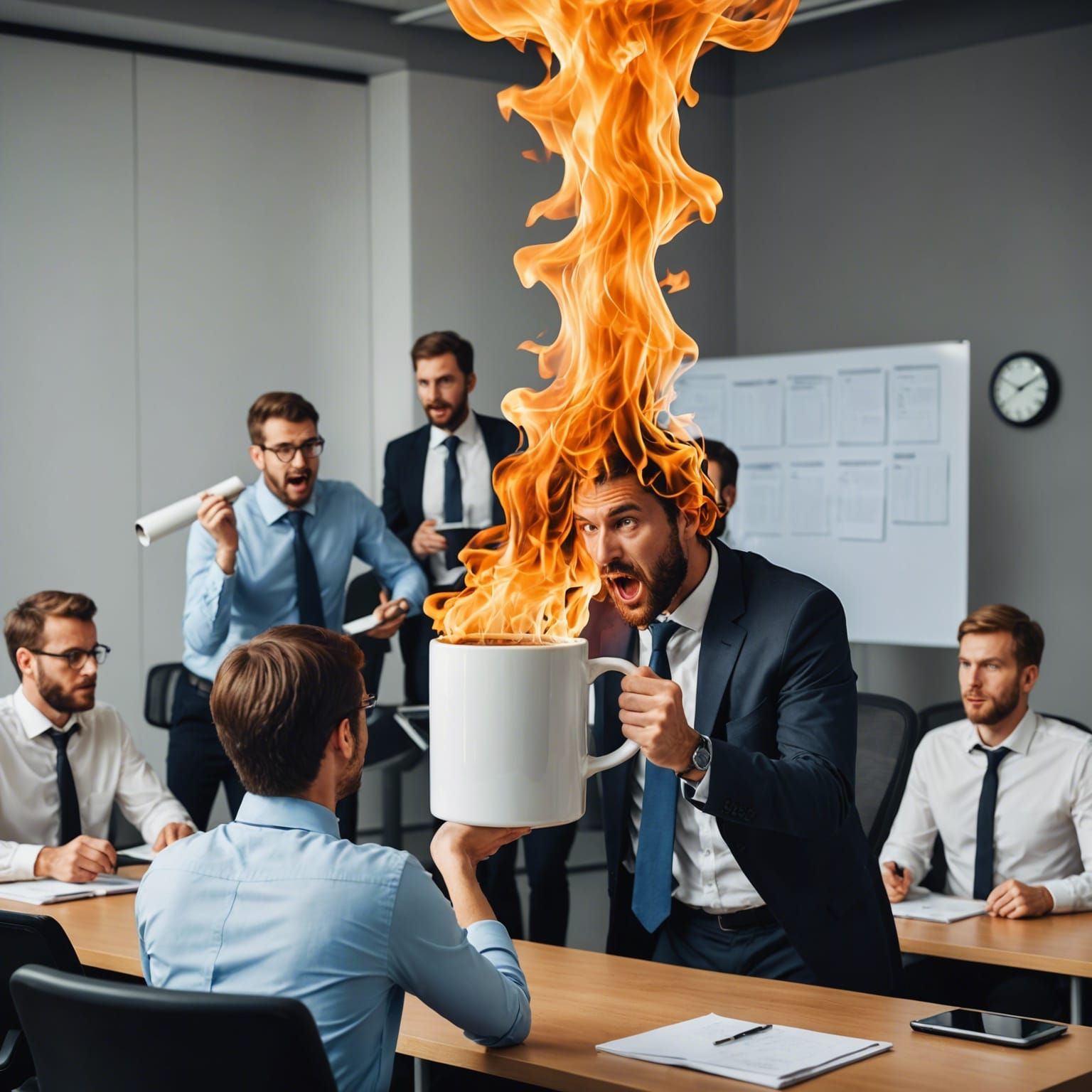 Office Workers Drowning in Coffee
