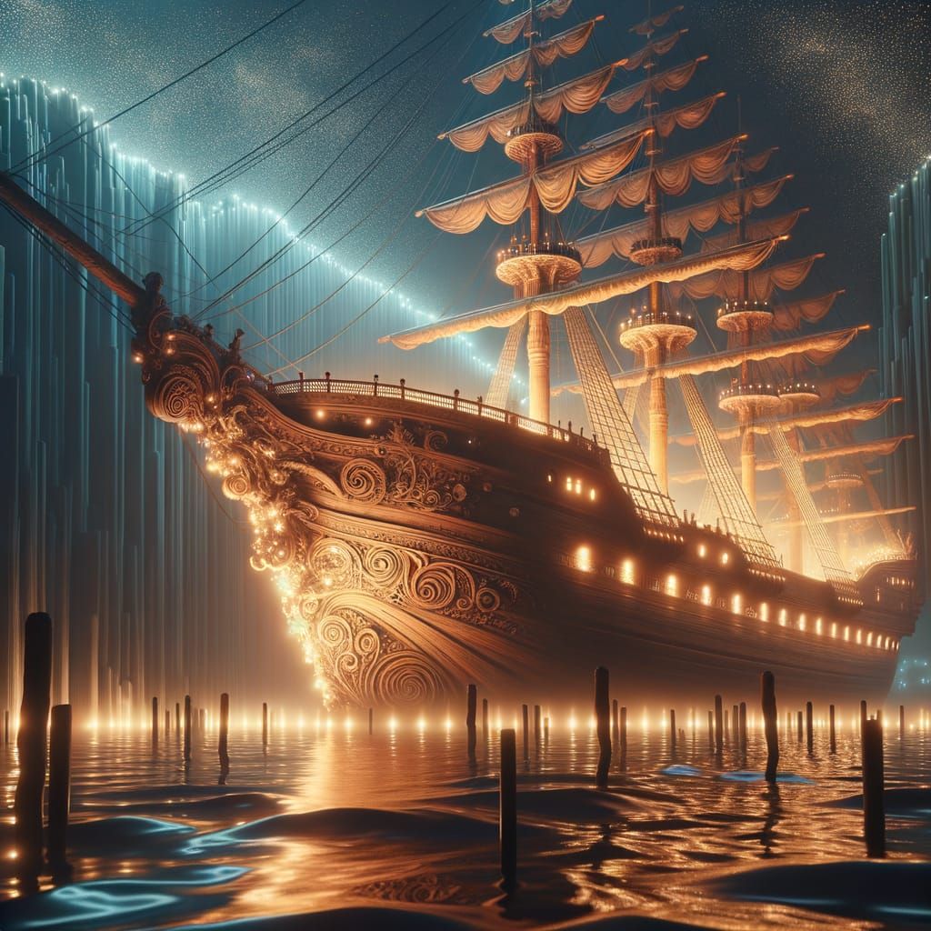 1763 Ship Arriving at Mexican Port, Ethereal Tonalism