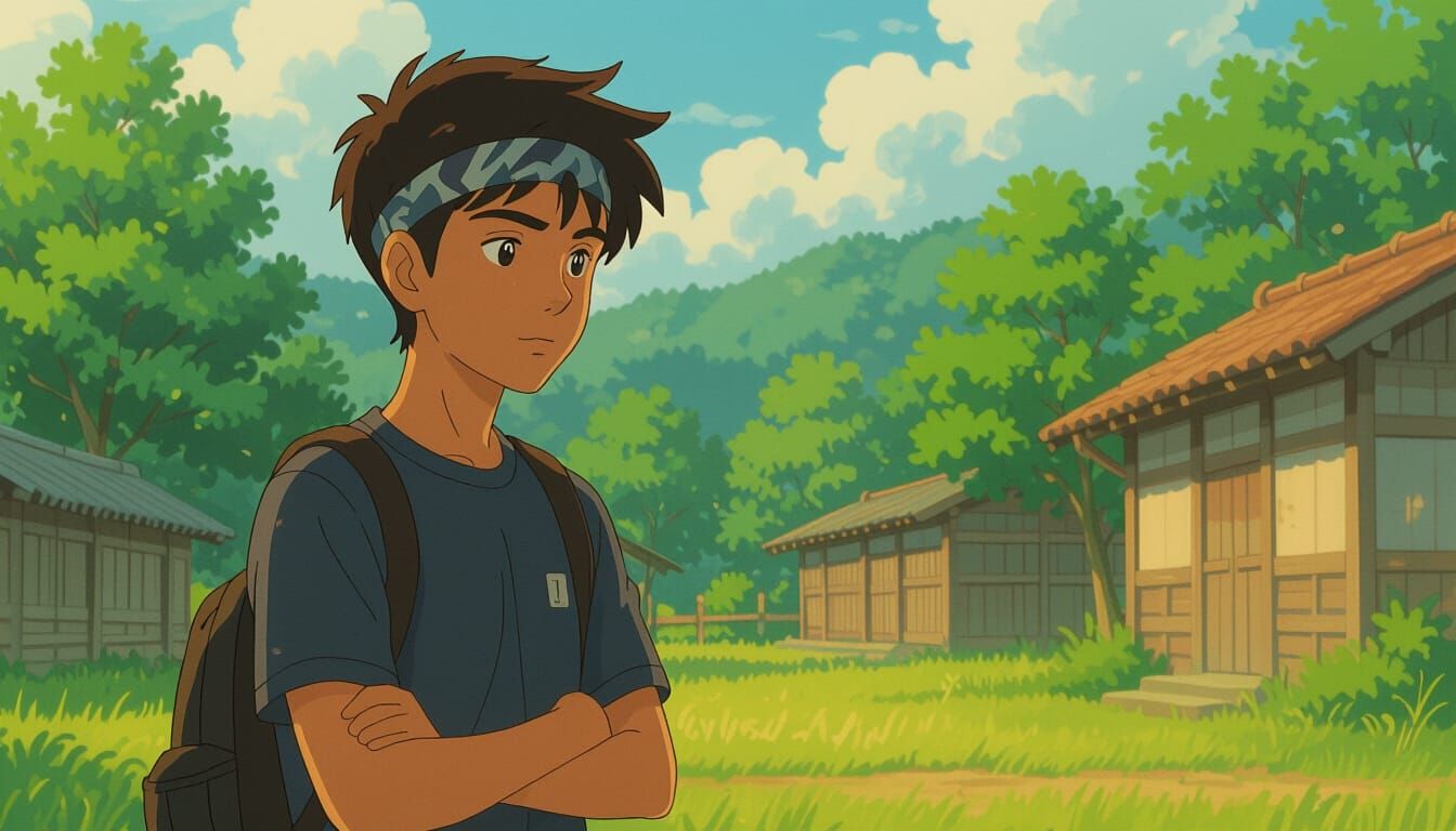 Teenage Boy Contemplating Possibilities in Anime Style