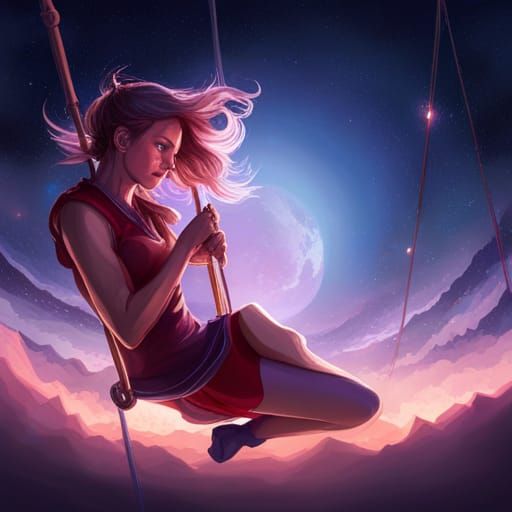 Girl on Swing at Night: Hyperdetailed Portrait