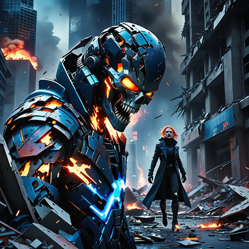 Screaming Figure in Ruined Cityscape Digital Matte Painting