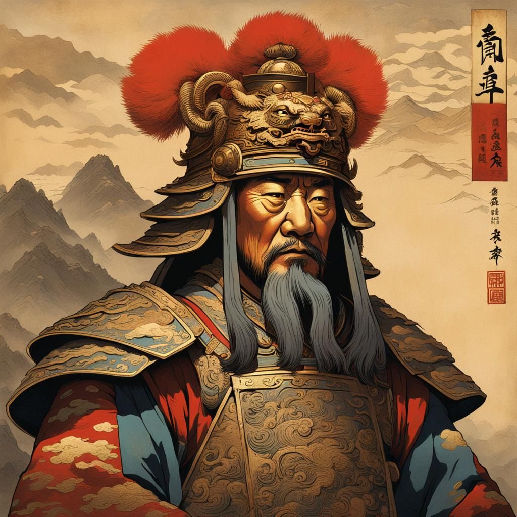 Ancient Chinese General in Ukiyo-e Impressionism