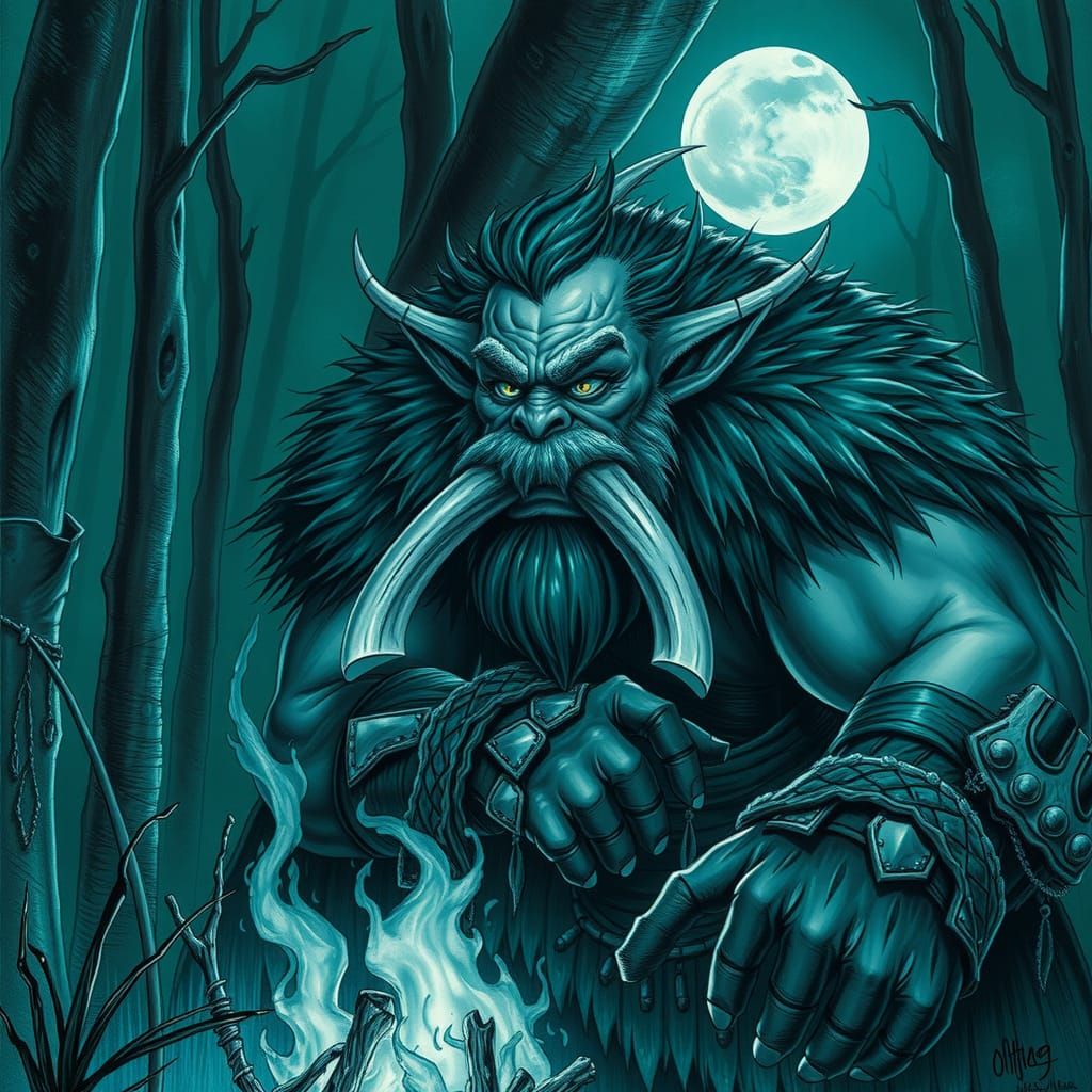 Monochrome Ork Warrior by Campfire in Hyperdetailed Drawing