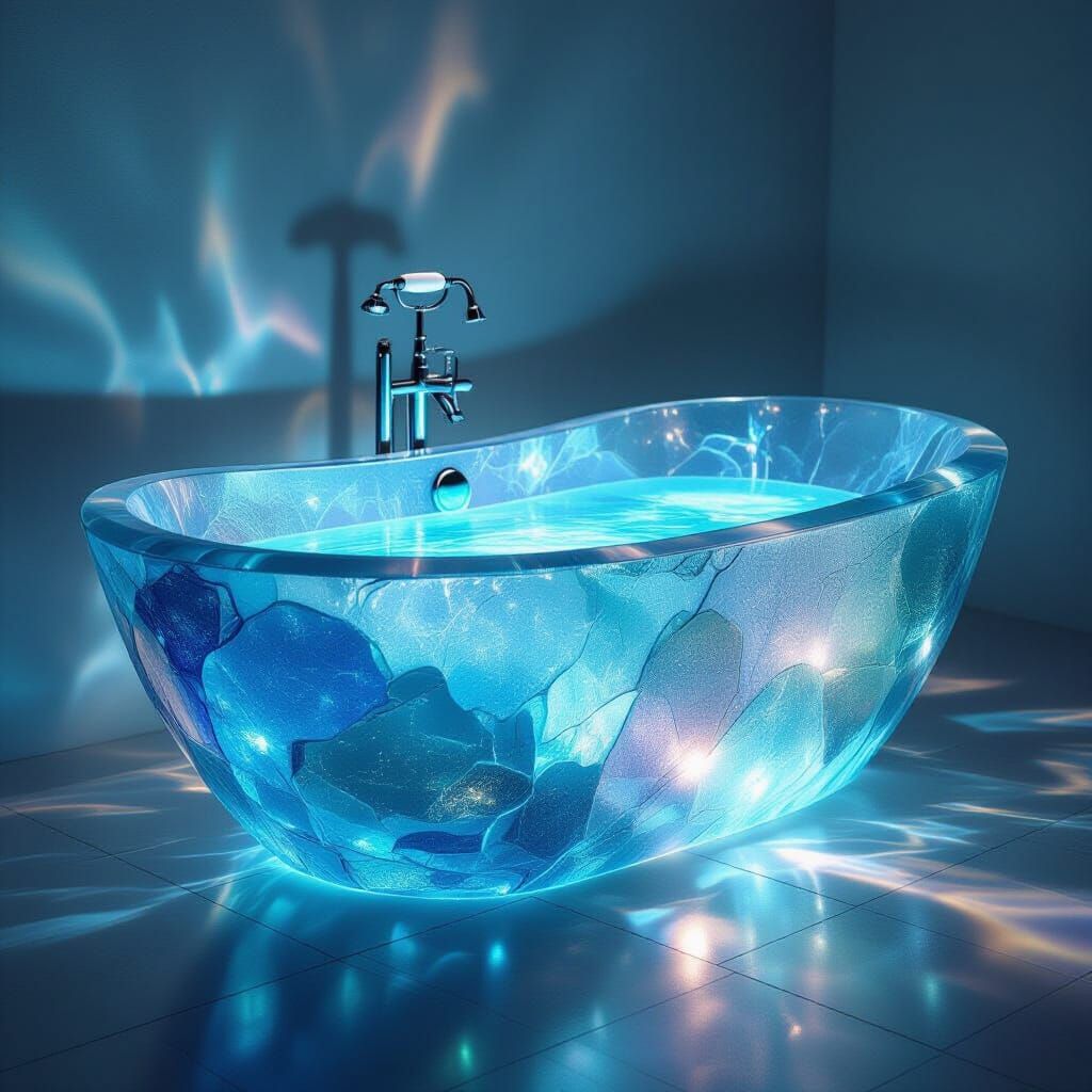 Bioluminescent Sea Glass Bathtub: A Hyperrealistic Masterpie...