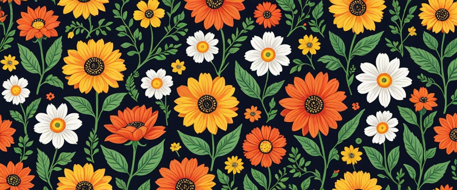 Vibrant Gouache Painting of Blooming Flowers