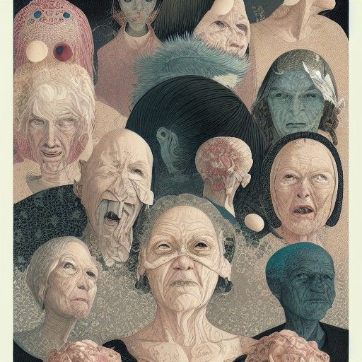 Surreal Faces of Old Women: Cel-Shaded Art