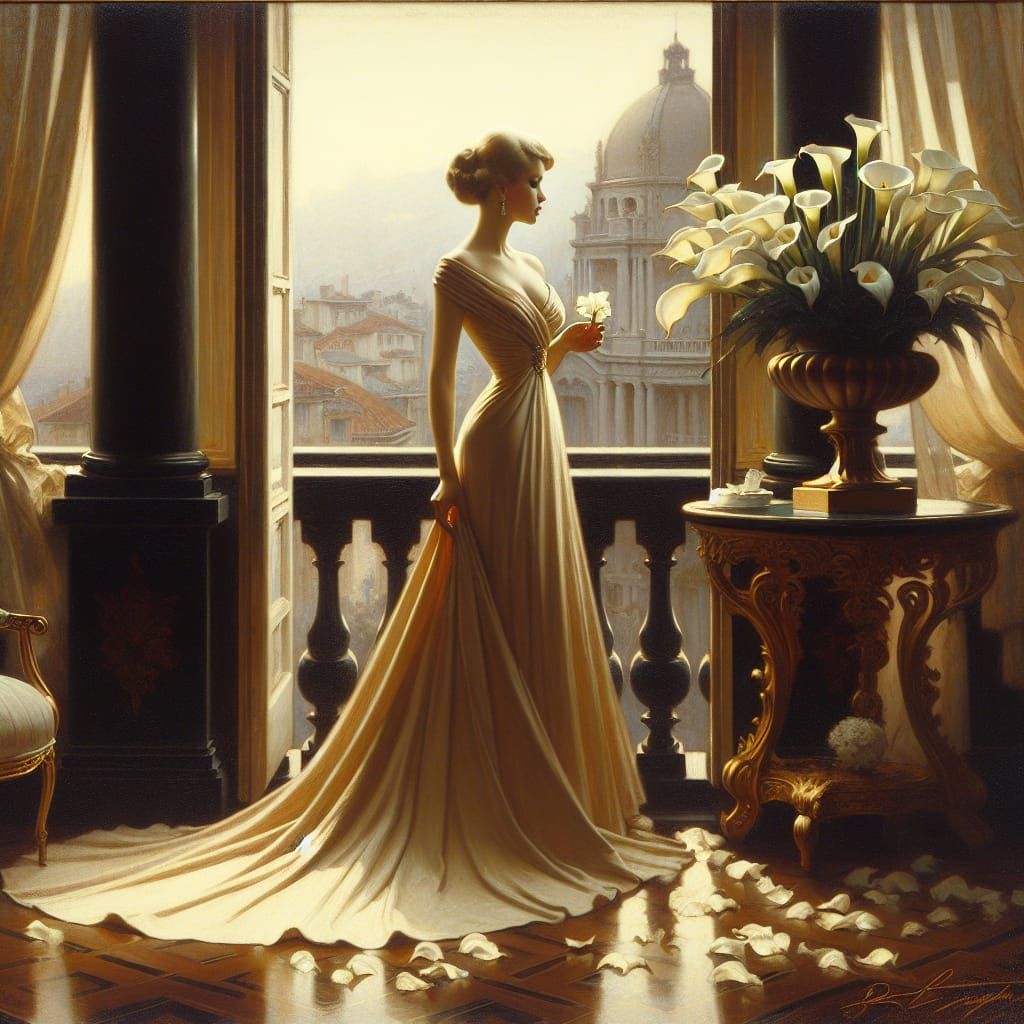 Elegant Woman on Balcony in 19th Century Style