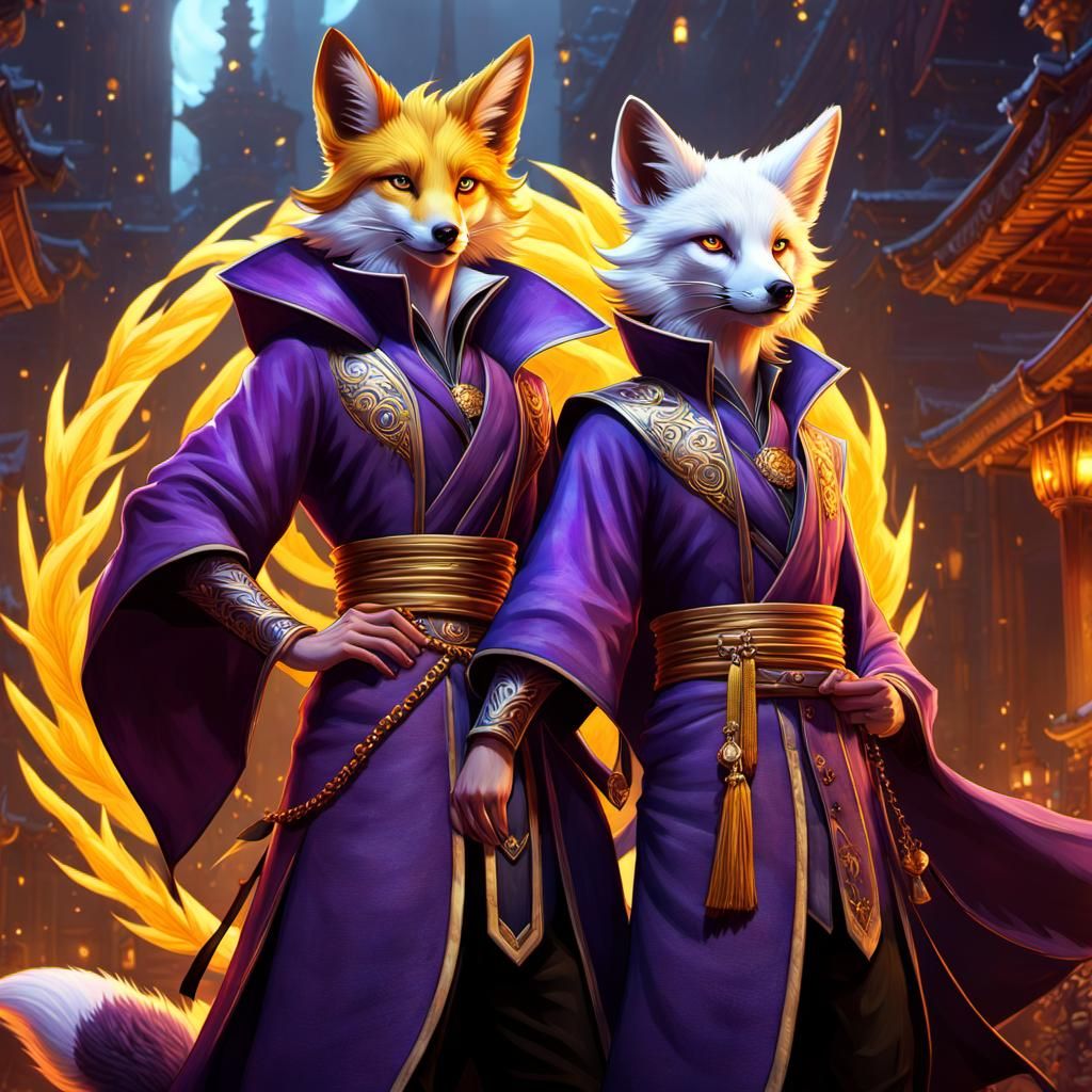 Kumiho Twins: Nine-Tailed Fox in Dark Fantasy Style