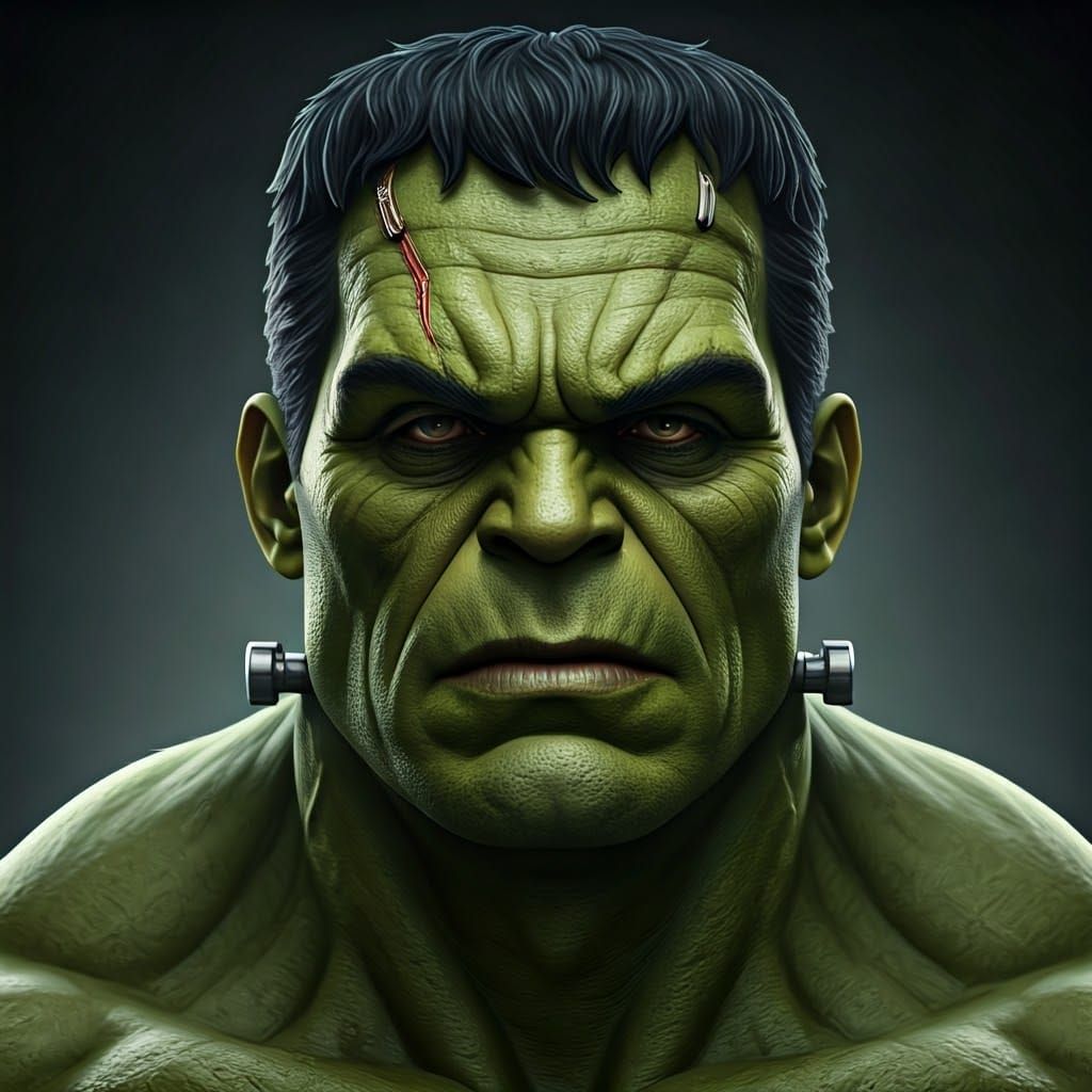 Hulk as Frankenstein Monster: Realistic Photographic Portrai...