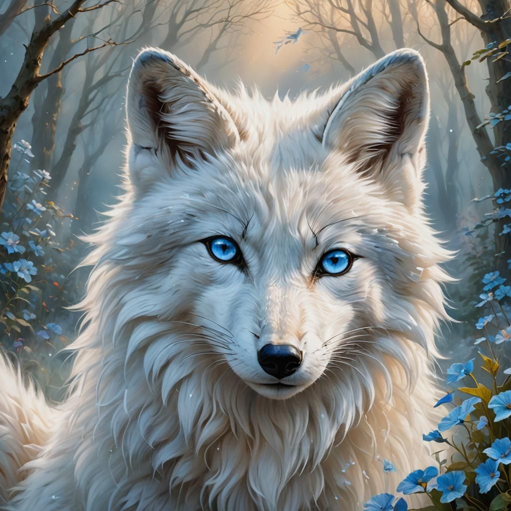 Ethereal White Fox with Blue Eyes