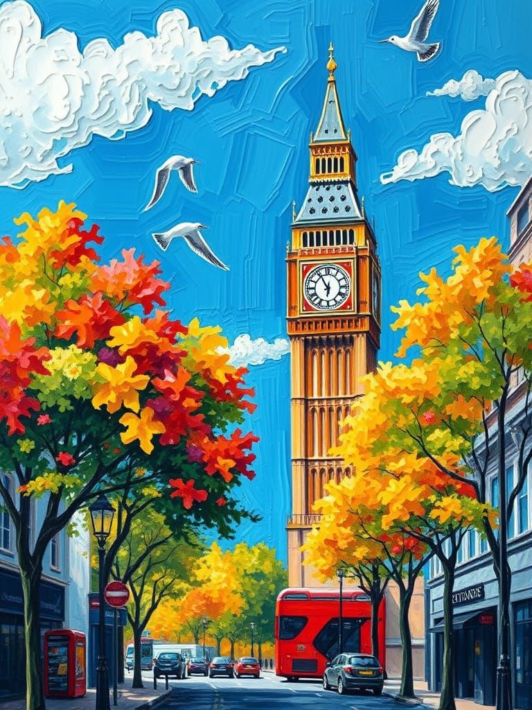 London's Big Ben in Neo-Impressionist Oil Painting