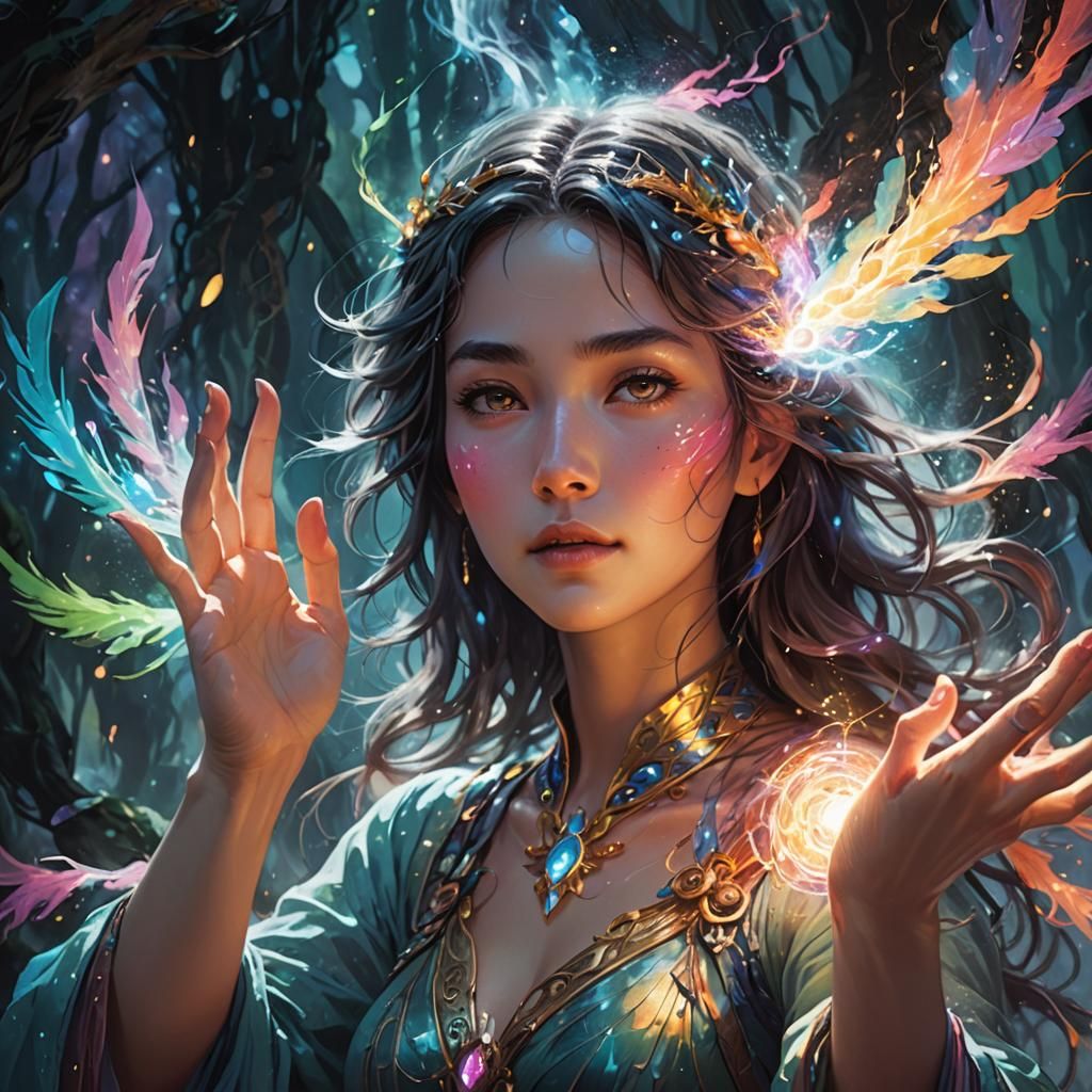 Mystical Woman Harnessing Magic in Ethereal Concept Art
