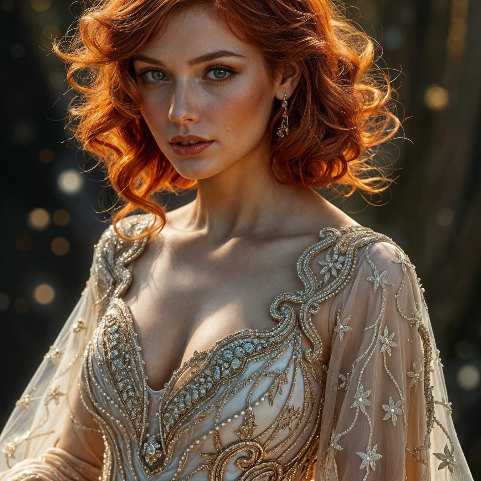 Sultry Redhead Goddess in Sequined Gown