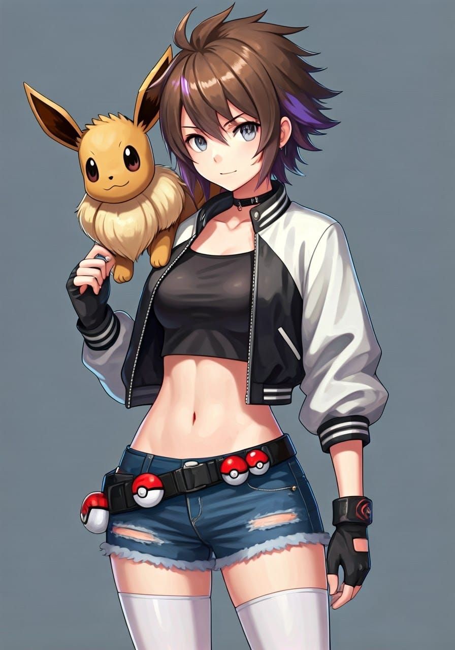 Anime Pokemon Trainer with Eevee in Manga Style