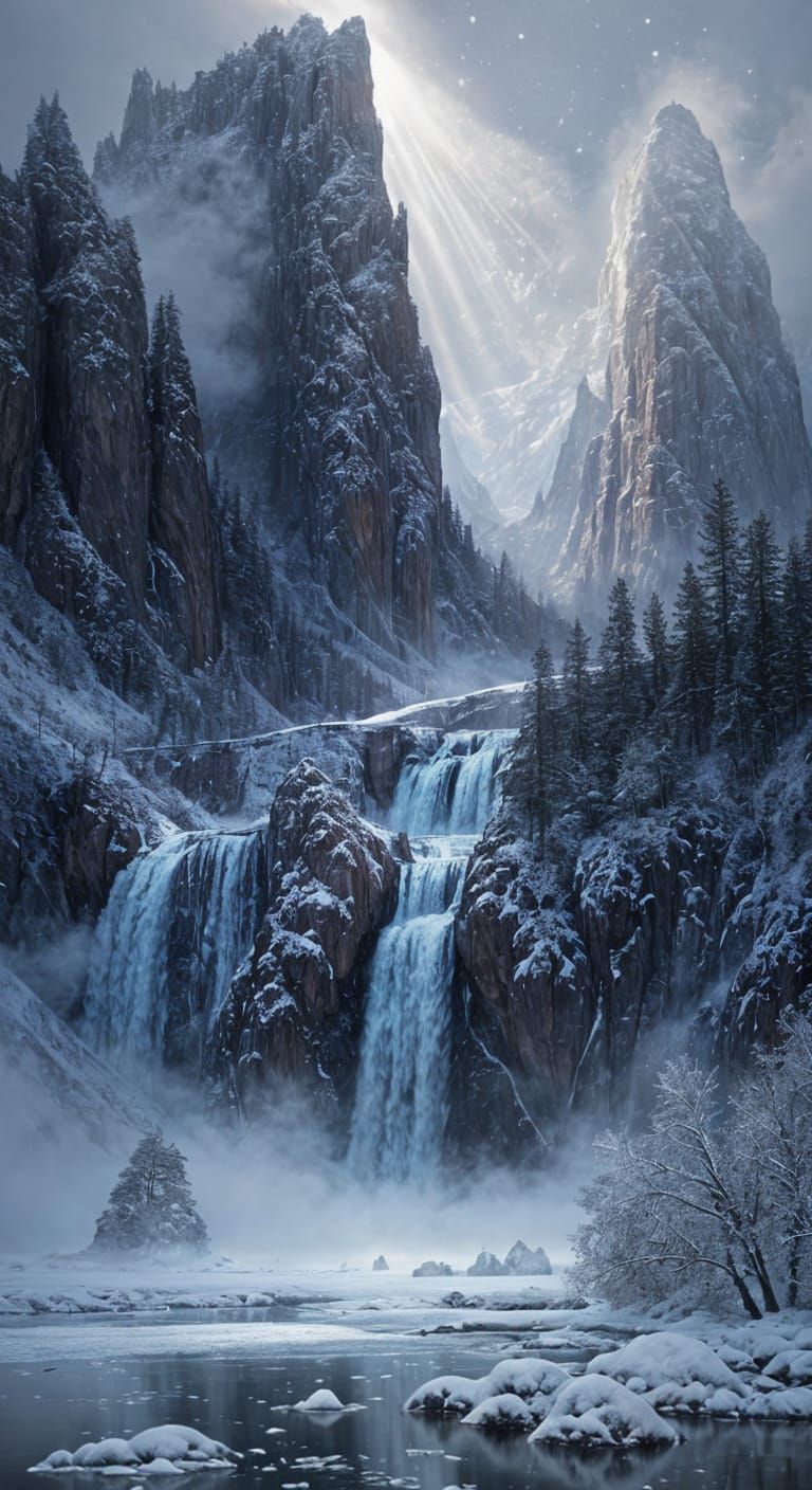 Epic Fantasy Floating Islands in Winter