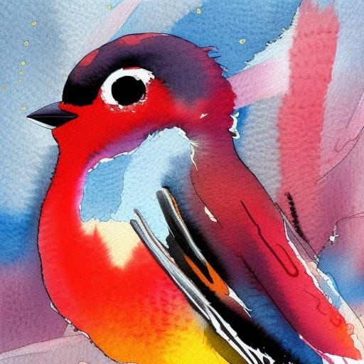 Watercolor Red Robin Painting with Fine Detail