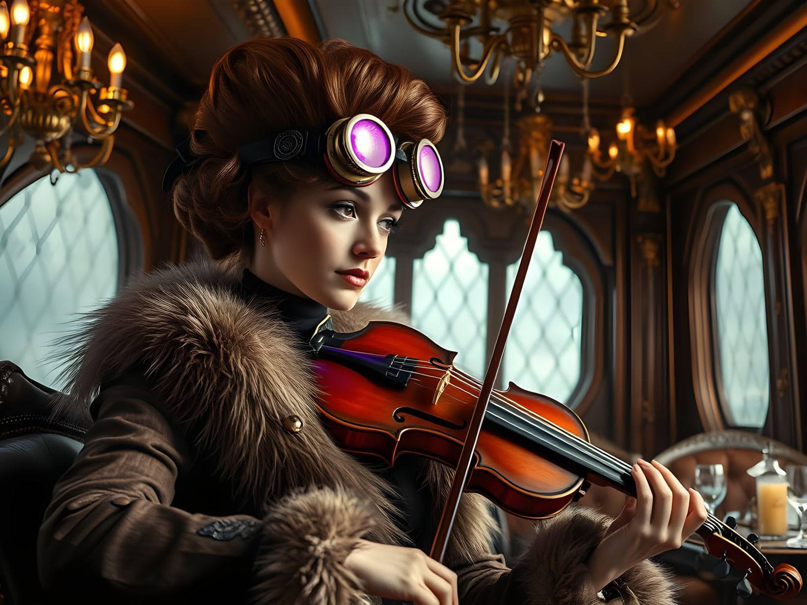 Steampunk Violinist in Zeppelin Elegance