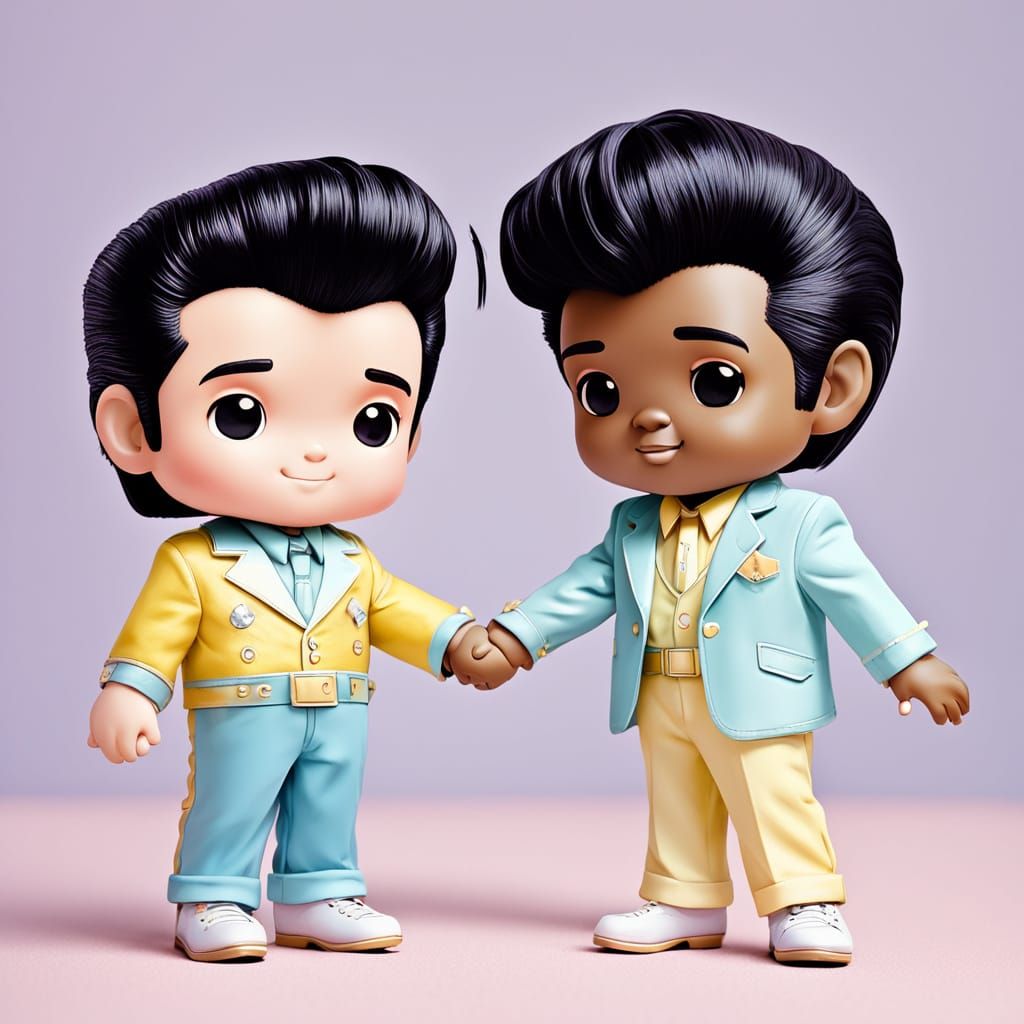 Kawaii Elvis and Little Richard Holding Hands