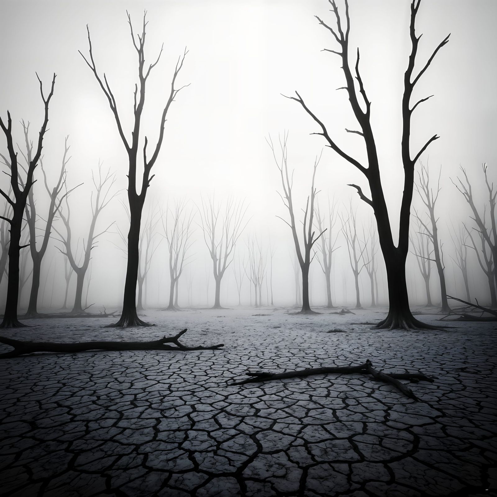 Desolate Dead Forest in Thick Moody Fog