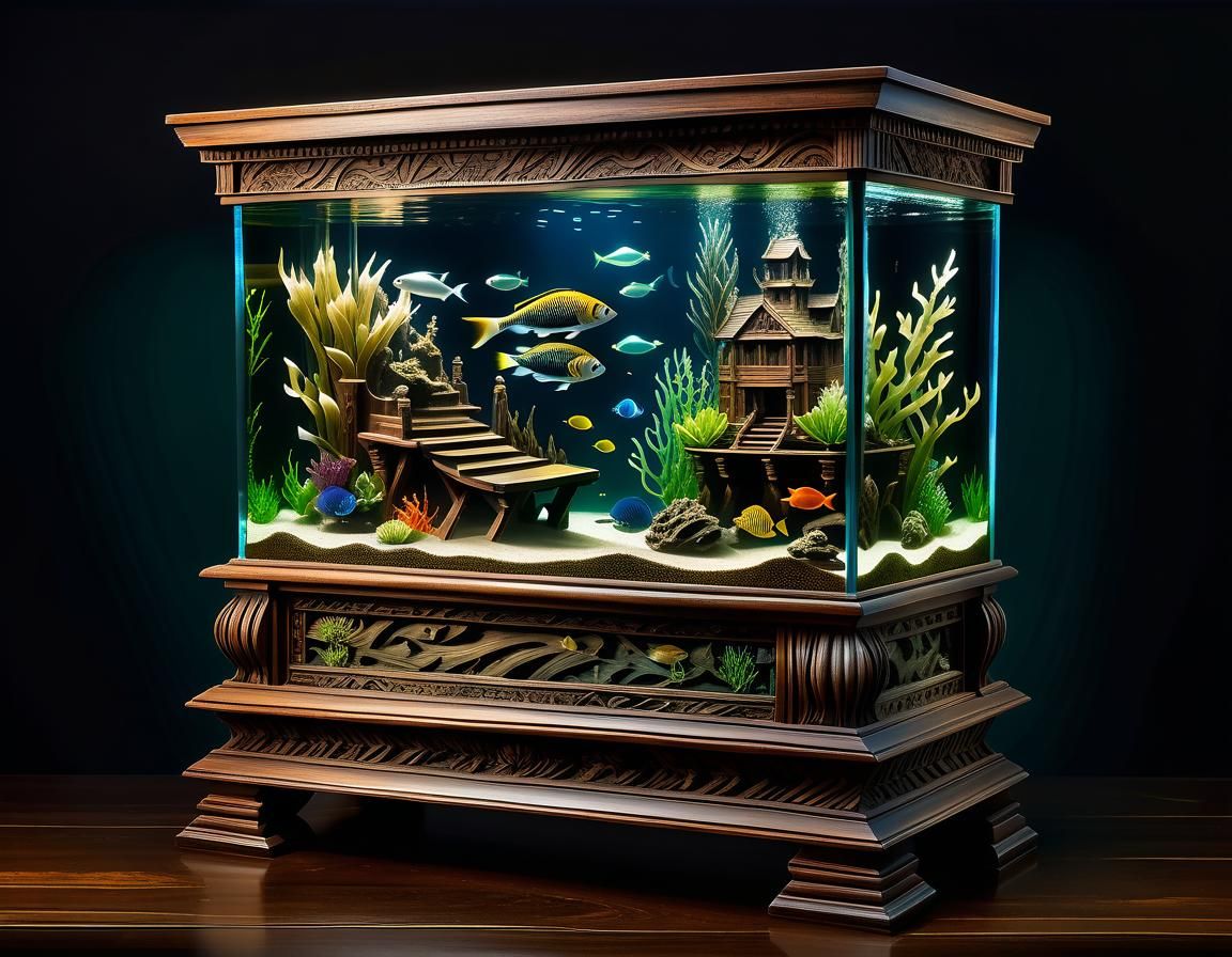 Ornate Aquarium with Sunken City, Digital Matte Painting